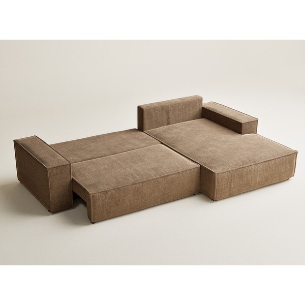 Divano angolare marrone chiaro allungabile/con contenitore (con penisola a destra/con chaise lounge) con rivestimento in ciniglia Maze – Maison de Rêve-image-4