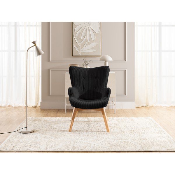 Poltrona nera con rivestimento in velluto a coste Niko – Ropez-image-1