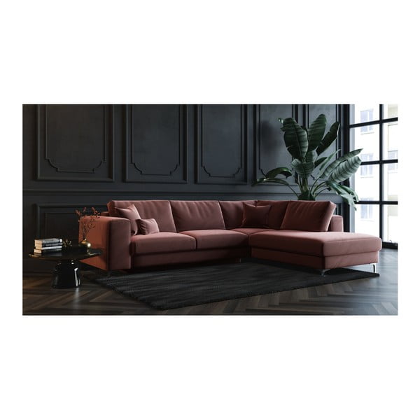 Divano in velluto rosa scuro Divano letto angolare Devichy, angolo destro Rothe - devichy-image-3
