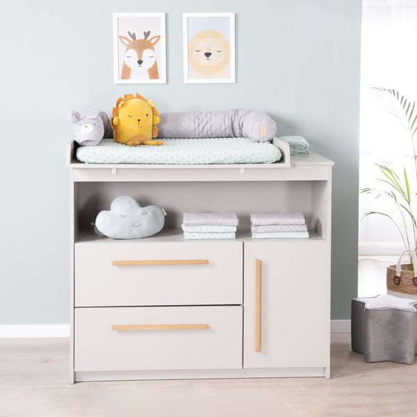 Cassettiera per bambini grigio chiaro con fasciatoio 107x98x75 cm Lea – Roba-image-2