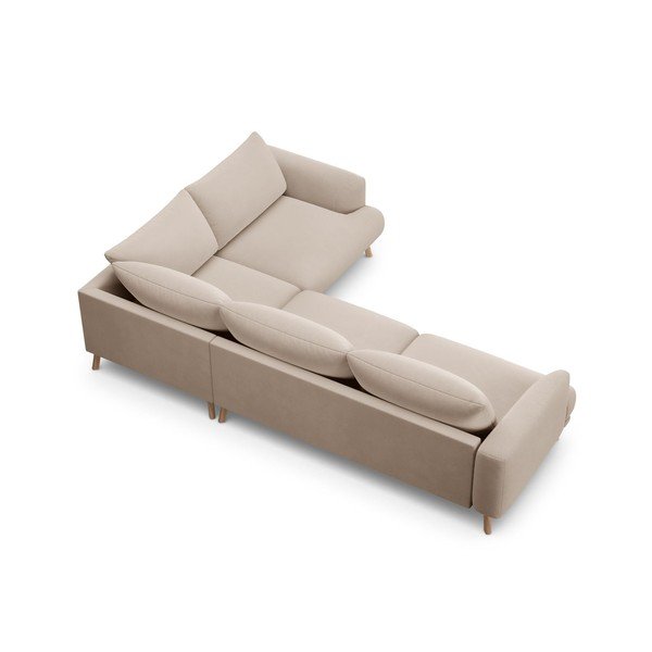 Divano angolare beige (con penisola a destra/a L) con rivestimento in velluto Naomi – Micadoni -image-3
