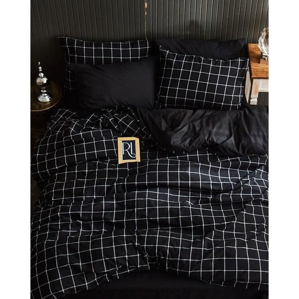 Biancheria da letto matrimoniale nera con lenzuolo 200x220 cm Geometric - Mila Home-image-1