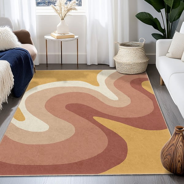 Tappeto giallo ocra e rosa polveroso lavabile 160x230 cm Strawberry Creamsicle – Mila Home-image-4