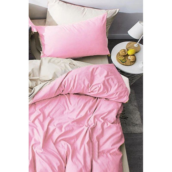 Lenzuola in cotone rosa e crema per letto matrimoniale/esteso con lenzuolo 200x220 cm - Mila Home-image-1