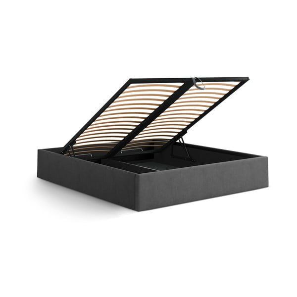 Letto matrimoniale imbottito color antracite con contenitore/senza testiera con rete inclusa 200x200 cm Susan – Micadoni -image-3