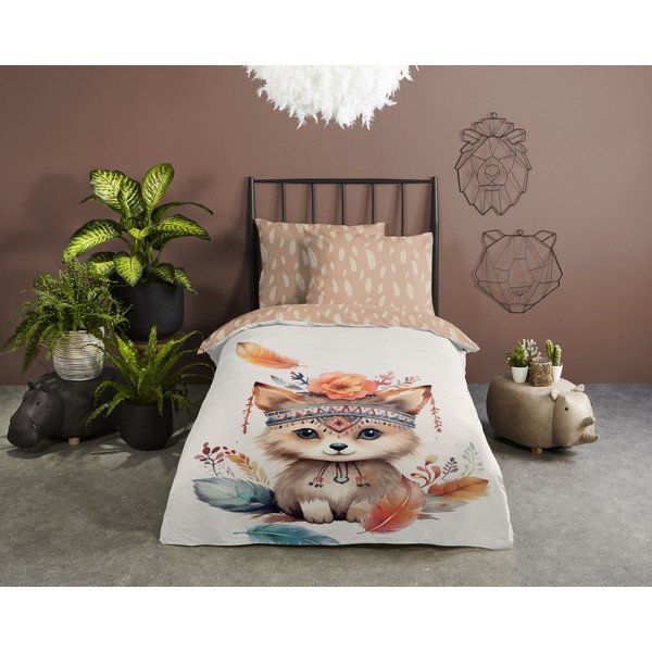 Set copripiumino e federa da bambini marrone/beige in cotone per letto singolo 140x200 cm Hay – Good Morning-image-1