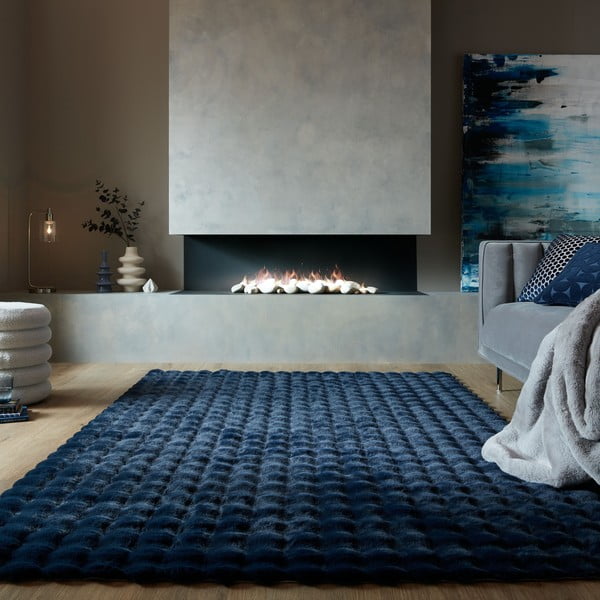 Tappeto in pelliccia sintetica blu scuro 80x150 cm Waffle Faux Fur - Flair Rugs-image-1