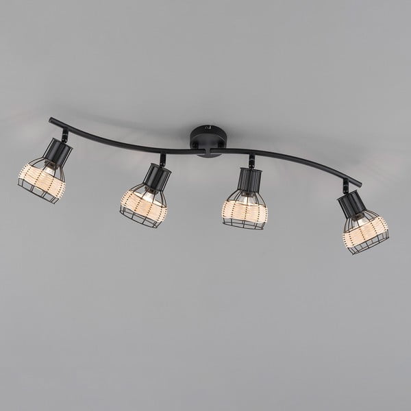 Plafoniera nera con paralume in metallo/con paralume in rattan 10,5x70 cm Straw – Fischer & Honsel-image-2