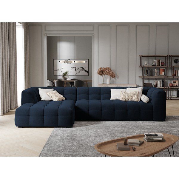 Divano angolare in velluto blu, angolo sinistro Vesta - Windsor & Co Sofas-image-1