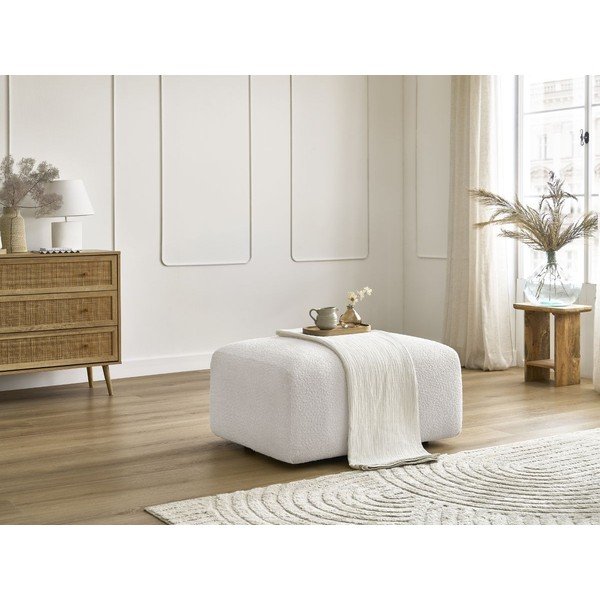 Poggiapiedi bianco con rivestimento in bouclé Tina – Bobochic Paris-image-1