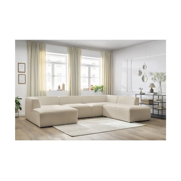 Divano angolare componibile beige (penisola a destra/a U) con rivestimento in bouclé Megeve – Bobochic Paris-image-3