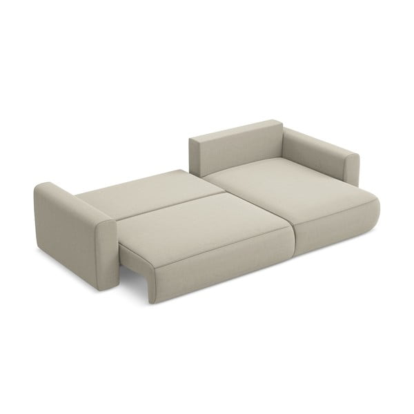 Divano angolare beige allungabile/con contenitore (con penisola a destra/con chaise lounge) con rivestimento in velluto Kapua – Makamii-image-3
