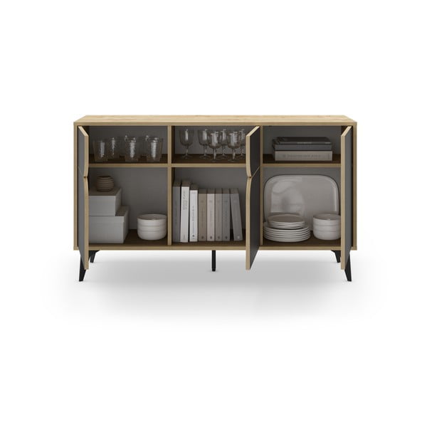 Cassettiera bassa in rovere decorato in nero-naturale 140x79 cm Nola - Marckeric-image-4