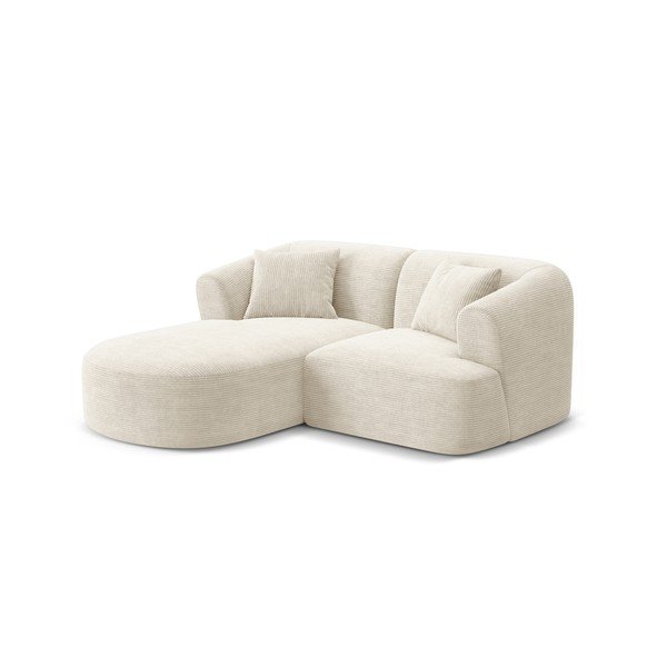 Divano angolare beige (con penisola a sinistra/con chaise lounge) con rivestimento in velluto a coste Campi – Cosmopolitan Design-image-1
