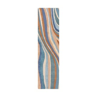 Passatoia blu in lana tessuta a mano 60x230 cm Abstract Flow - Flair Rugs