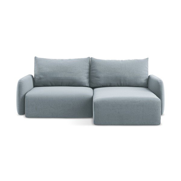 Divano angolare blu allungabile/con contenitore (con penisola a destra/con chaise lounge) con rivestimento in velluto Kalena – Makamii