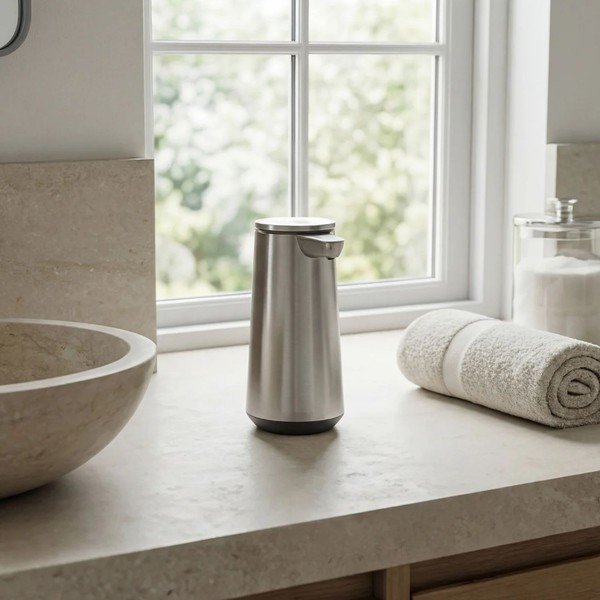 Dispenser per sapone automatico color argento opaco in acciaio inox 296 ml – simplehuman-image-1
