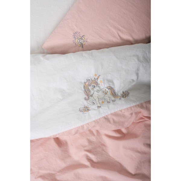 Set copripiumino e federa da bambini bianco/rosa in cotone per culla con lenzuolo incluso/4 pezzi 100x150 cm Bonic – Mijolnir-image-2