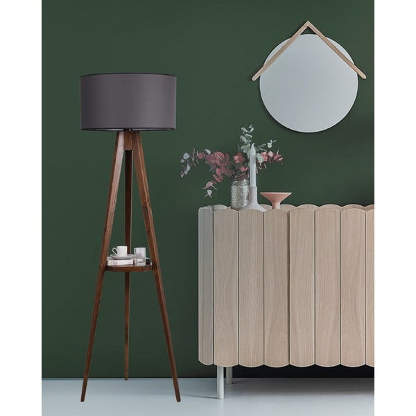 Lampada da terra nera/marrone con paralume in tessuto con ripiano incluso (altezza totale 154 cm) Sehbali Tripod – Opviq lights-image-1