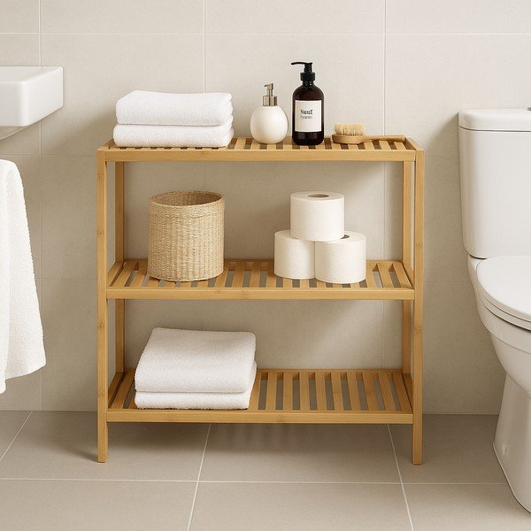 Scaffale per il bagno di colore naturale in bambù 69x60 cm Skaren – Bonami Essentials-image-1