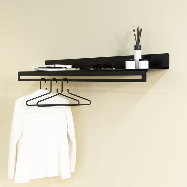 Attaccapanni da parete nero in metallo con scaffale 120 cm Sway – Spinder Design-image-1