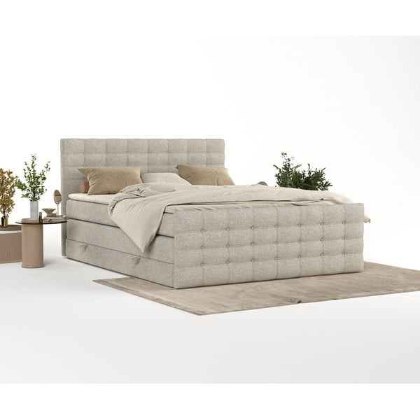 Letto boxspring beige con spazio contenitivo 160x200 cm Blend - Maison de Rêve-image-2