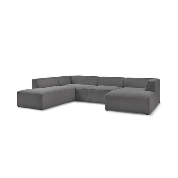 Divano angolare componibile grigio scuro (penisola a sinistra/a U) con rivestimento in velluto a coste Megeve – Bobochic Paris