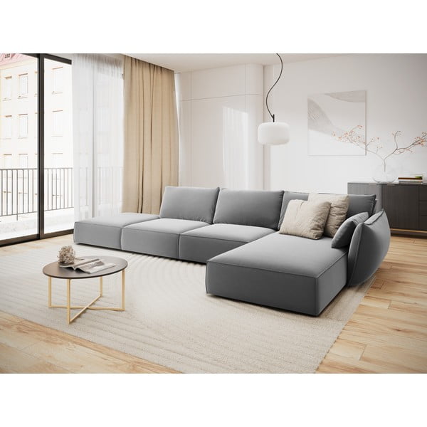 Divano angolare grigio chiaro (con penisola a destra/con chaise lounge) con rivestimento in velluto Vanda – Mazzini Sofas-image-1