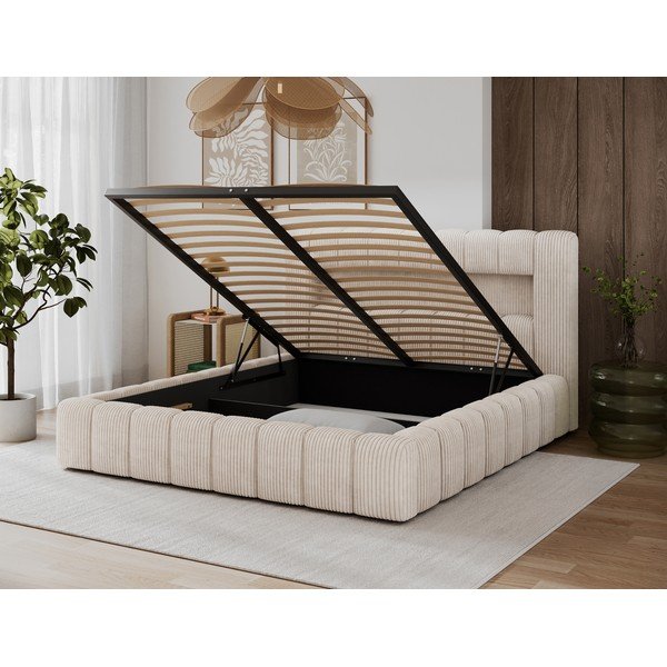 Letto matrimoniale imbottito beige con contenitore con rete inclusa 180x200 cm Lamica – ELTAP-image-4
