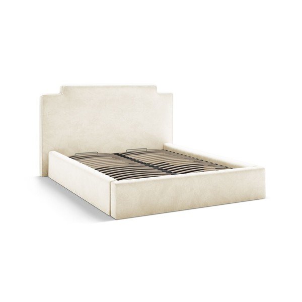 Letto matrimoniale imbottito avorio con contenitore con rete inclusa 140x200 cm Princess – Micadoni -image-1