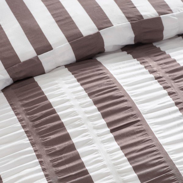 Set copripiumino e federa marrone scuro per letto matrimoniale 200x200 cm Seersucker Frill Stripe – Catherine Lansfield-image-3