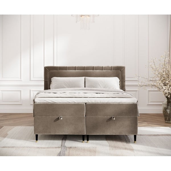 Letto boxspring beige con spazio contenitivo 160x200 cm Voyage - Maison de Rêve-image-4