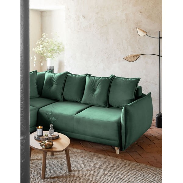 Divano letto in velluto a coste verde (angolo sinistro) Lazy Lukka - Miuform-image-4