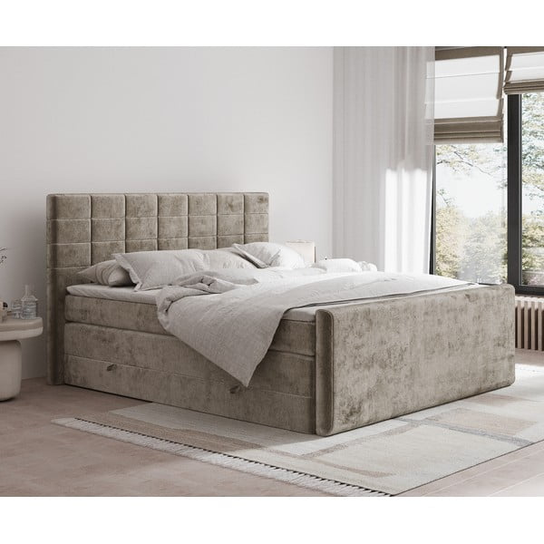 Letto boxspring marrone chiaro con contenitore 200x200 cm Ava – Maison de Rêve-image-1