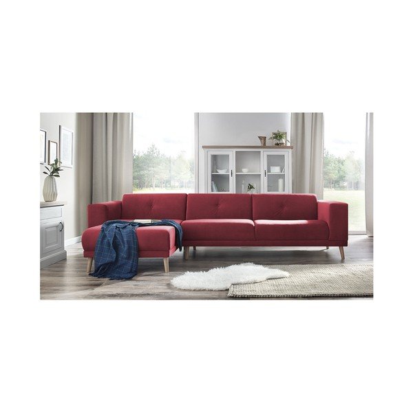 (II. qualità) Divano angolare rosso con poggiapiedi Luna, angolo sinistro, 308 cm - Bobochic Paris-image-4