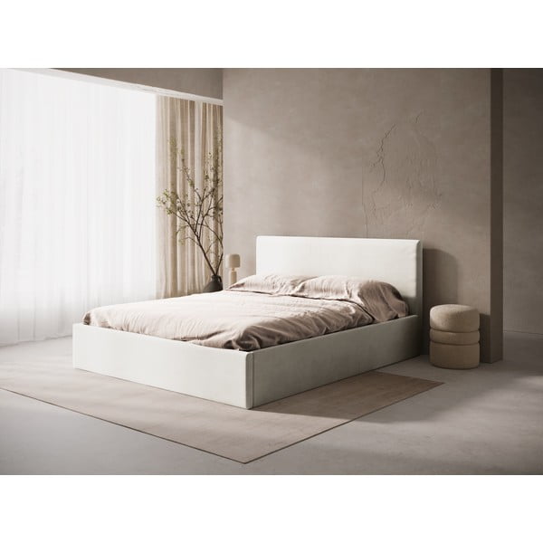 Letto matrimoniale imbottito beige con contenitore/senza testiera con rete inclusa 140x200 cm Susan – Micadoni -image-1