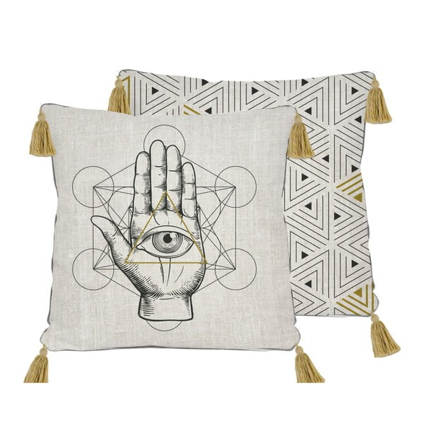 Federa reversibile con lino Symbolic Hand, 45 x 45 cm - Madre Selva-image-2