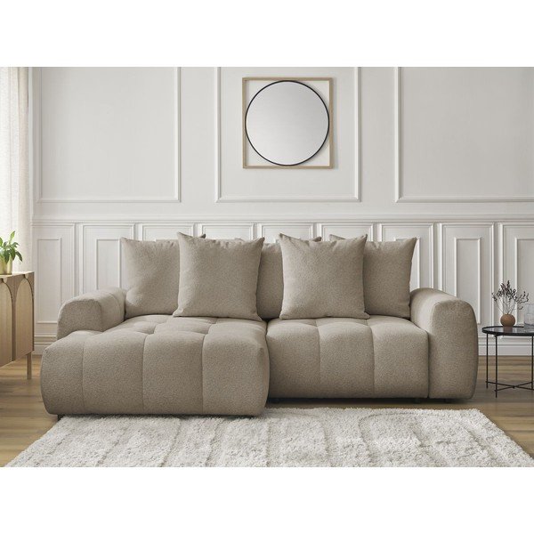 Divano angolare beige allungabile/con contenitore (con penisola a sinistra/con chaise lounge) con rivestimento in ciniglia Roxelane – Bobochic Paris-image-1