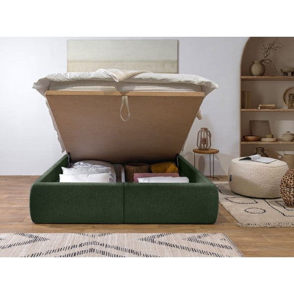 Letto matrimoniale in verde scuro imbottito con spazio contenitivo con griglia inclusa 160x200 cm Garance – Bobochic Paris-image-3