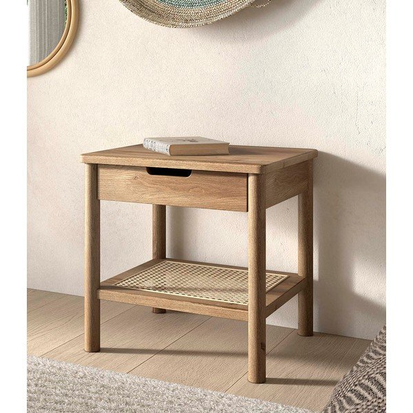 Comodino di colore naturale in rovere massiccio con ripiani Olive – Vipack-image-1