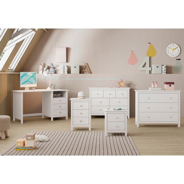 Comodino bianco per bambini in legno di pino Max - Marckeric-image-2