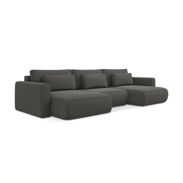 Divano angolare grigio scuro allungabile/con contenitore (a U) con rivestimento in velluto Kapua – Makamii-image-1