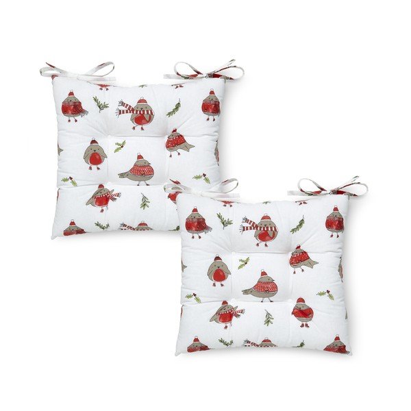 Set di 2 cuscini da seduta con motivo natalizio 40x40 cm Christmas Robins - Catherine Lansfield