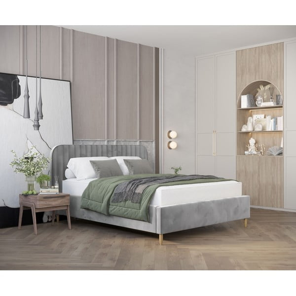 Letto matrimoniale imbottito grigio con spazio contenitivo e rete 160x200 cm Noto - Maison de Rêve-image-1