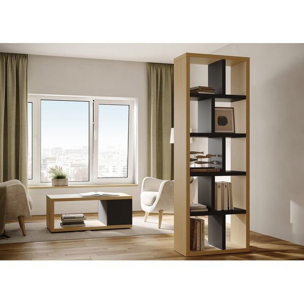 Libreria in rovere decorato in nero e naturale 70x198 cm Berlin - TemaHome-image-1