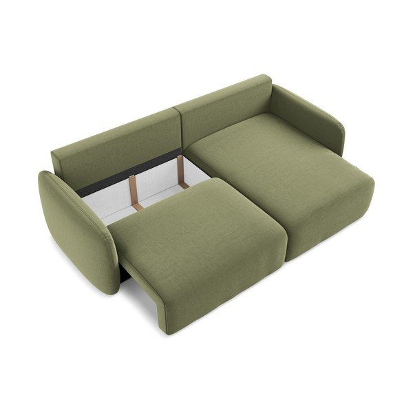 Divano angolare verde allungabile/con contenitore (con penisola a destra/con chaise lounge) con rivestimento in velluto Kalena – Makamii-image-4
