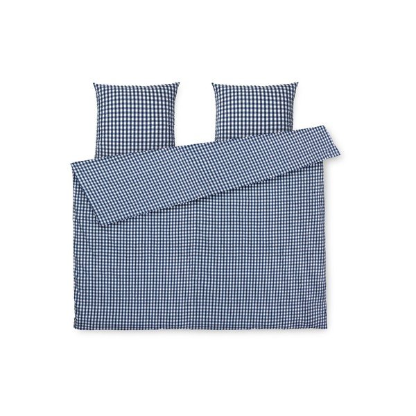 Biancheria da letto in crêpe esteso bianco e blu scuro per letto matrimoniale 200x220 cm Bæk&Bølge - JUNA