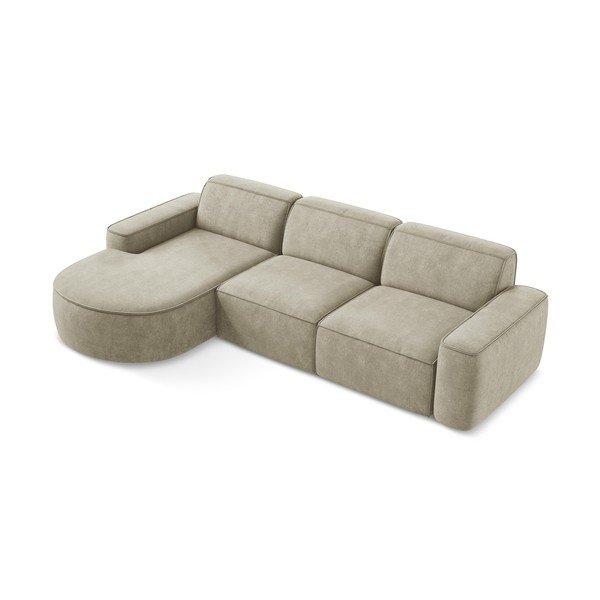 Divano angolare beige (con penisola a sinistra/con chaise lounge) con rivestimento in ciniglia Omao – Makamii-image-2