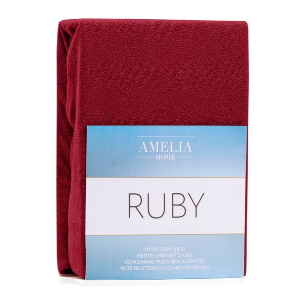 Lenzuolo con angoli rosso scuro per letto matrimoniale Siesta, 200/220 x 200 cm Ruby - AmeliaHome-image-1