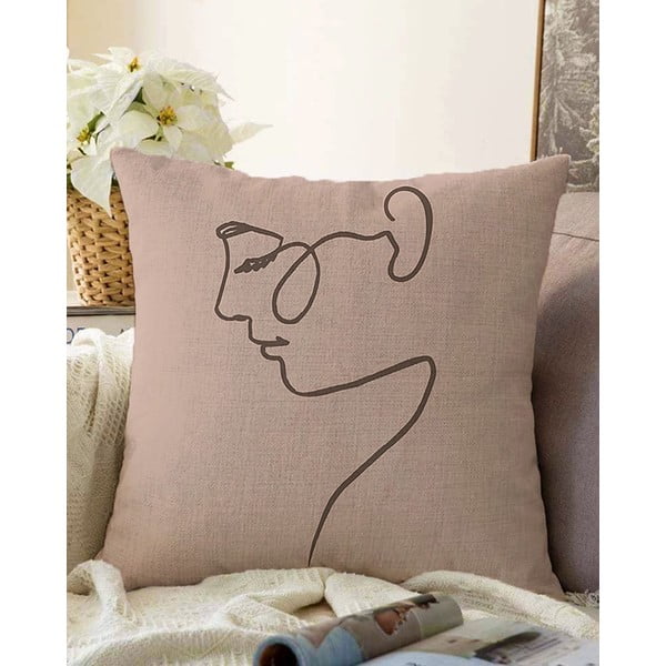 Federa beige con ritratto in misto cotone, 55 x 55 cm - Minimalist Cushion Covers